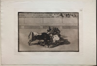 Corridas de toros: Un picador es desmontado y cae bajo el toro, 1876 de Francisco de Goya