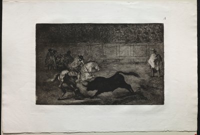 Corridas de toros: Un caballero español montado rompiendo lanzas cortas con la ayuda de asistentes, 1876 de Francisco de Goya