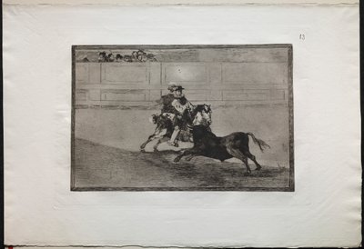 Corridas de toros: Un caballero español montado en el ruedo rompiendo lanzas cortas sin ayuda..., 1876 de Francisco de Goya