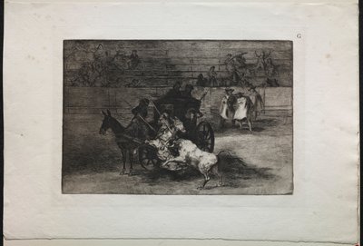 Corridas de Toros: Lucha en un Carro Tirado por Dos Mulas, 1876 de Francisco de Goya