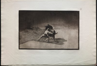 Corridas de toros: El famoso Martincho coloca las banderillas jugando con el toro con el movimiento de su cuerpo de Francisco de Goya