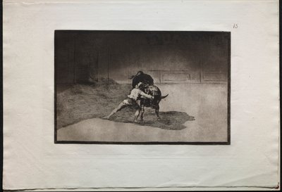 Corridas de toros: El famoso Martincho coloca las banderillas jugando con el toro con el movimiento... de Francisco de Goya