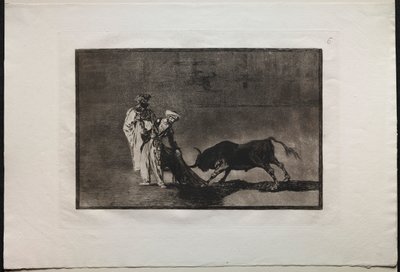 Corridas de toros: Los moros hacen un juego diferente en el ruedo llamando al toro con el burnous, 1876 de Francisco de Goya