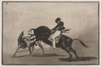 Corridas de toros: El mismo Ceballos montado en otro toro rompe lanzas cortas en el ruedo de Madrid de Francisco de Goya