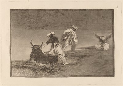 Juegan con otro con la capa en un recinto de Francisco de Goya