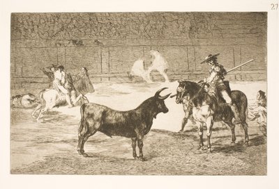 El celebrado picador, Fernando del Toro, provoca al toro bravo con su lanza de Francisco de Goya