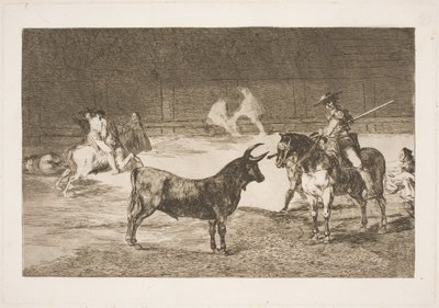 El celebrado picador, Fernando del Toro, provoca al toro bravo con su lanza de Francisco de Goya