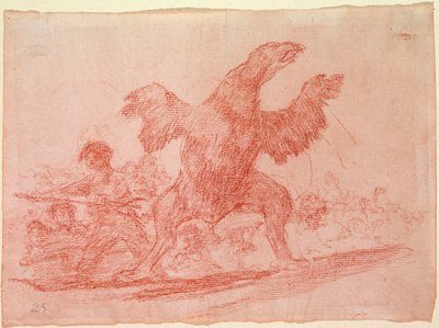 Desastres de la guerra: El buitre carnívoro. Representación de los partidarios de la monarquía de Fernando VII de España como animales. Dibujo preparatorio en lápiz rojo para el grabado n.76 por Francisco de Goya y Lucientes (1746-1828). 1810-1812. Madrid. de Francisco de Goya