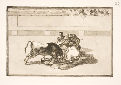 Un picador es arrojado del caballo y cae bajo el toro de Francisco de Goya