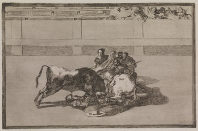 Un picador es arrojado del caballo y cae bajo el toro de Francisco de Goya