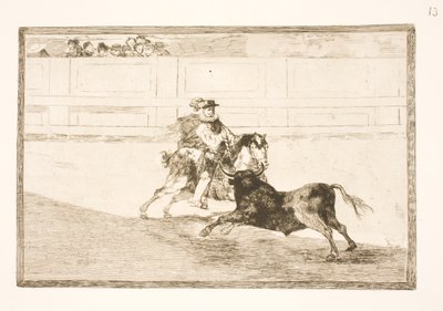 Un jinete español en la arena rompe pequeñas lanzas sin asistencia de los segundos de Francisco de Goya