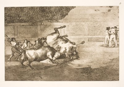 Caballo derribado por un toro de Francisco de Goya