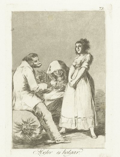 es mejor ser perezoso Mejor es holgar (título sobre objeto) Los Caprichos (título de la serie) de Francisco de Goya