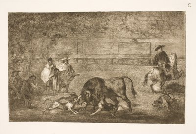 Los perros atacan al toro de Francisco de Goya