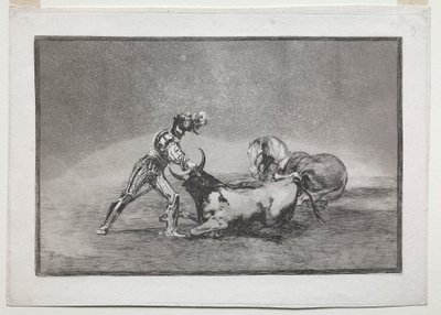La Tauromaquia: Un caballero español mata al toro después de haber perdido su caballo, 1815-1816 de Francisco de Goya