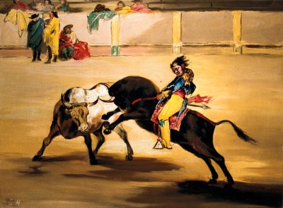 Mariano Ceballos llamado "el Indio" en la espalda de un toro rompe su pica en las arenas de Madrid, c. 1810 de Francisco de Goya
