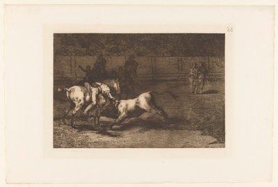 Mariano Ceballos doodt een stier Mariano Ceballos, alias El Indio, mata el toro desde su caballo Stierengevechten (series title) La Taureaumachie (series title) La Tauromaquia (series title) de Francisco de Goya
