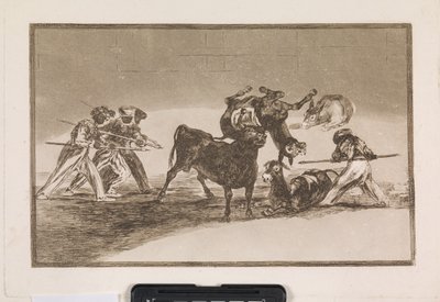 Los moros usan burros como barrera para defenderse del toro, cuyos cuernos han sido equipados con bolas de Francisco de Goya