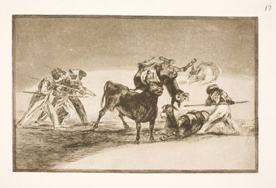 Los moros usan burros como barrera para defenderse del toro, cuyos cuernos han sido equipados con bolas de Francisco de Goya