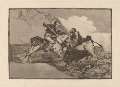 Modo con que los antiguos españoles cazaban los toros a caballo en el campo de Francisco de Goya