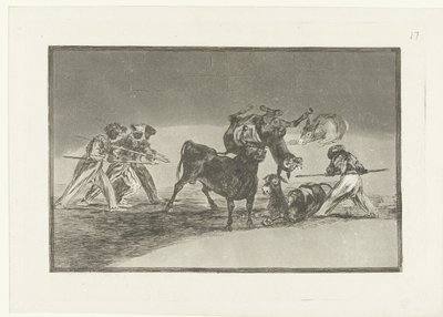 Moros y burros lidiando con un toro Palenque de los Moros hecho con burros para defenderse del toro embolado La Tauromaquia (título de la serie) Corridas de toros (título de la serie) de Francisco de Goya