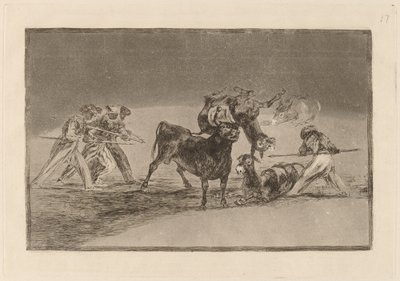 Palenque de los moros hecho con burros para defenderse del toro embolado de Francisco de Goya