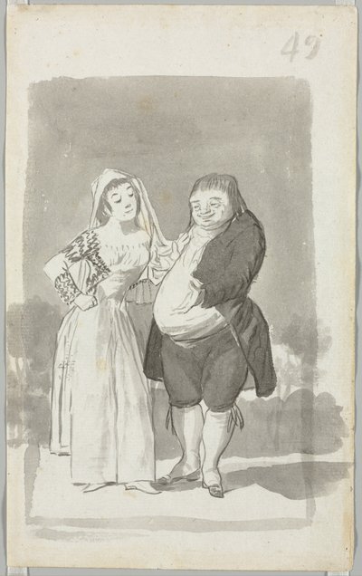 Prostitute Soliciting a Fat, Ugly Man (recto) de Francisco de Goya