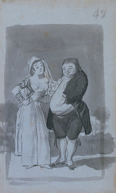 Prostituta solicitando a un hombre gordo y feo recto, 1796-97 de Francisco de Goya