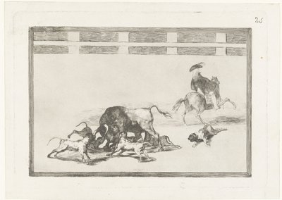 Toro atacado por perros Echan perros al toro La Tauromaquia (título de la serie) Corridas de toros (título de la serie) de Francisco de Goya