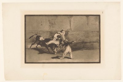 Tauro es agarrado por toreros Cogida de un Moro estando en la plaza Corridas de toros (título de la serie) La Taureaumachie (título de la serie) La Tauromaquia (título de la serie) de Francisco de Goya
