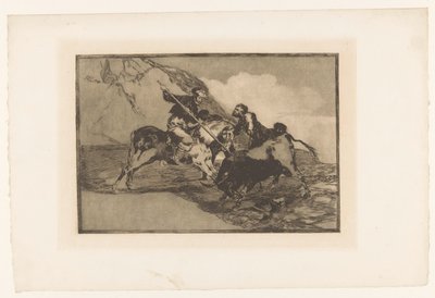 Stierenjacht te paard Modo con que los antiguos españoles cazaban los toros á caballo en el campo Stierengevechten (series title) La Taureaumachie (series title) La Tauromaquia (series title) de Francisco de Goya