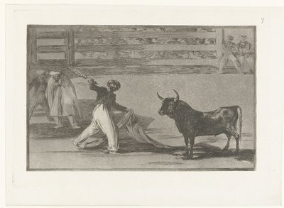 Stierenvechter met banderilla Origen de los arpones ó banderillas Stierenvechten (series title) La Tauromaquia (series title) de Francisco de Goya