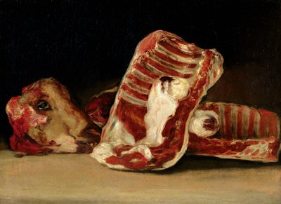 Bodegón de costillas y cabeza de oveja - El mostrador del carnicero de Francisco de Goya