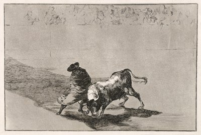 El estudiante astuto de Falces enfurece al toro moviéndose envuelto en su capa, 1814-16 de Francisco de Goya