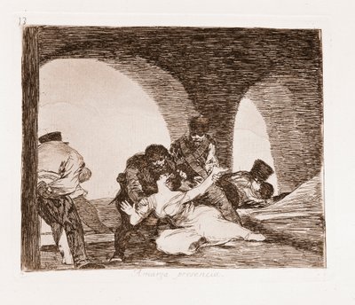 Los desastres de la guerra: Un hombre testigo de la violación de su esposa de Francisco de Goya