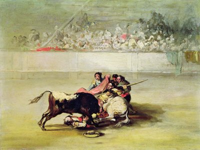 La Caída de un Picador de su Caballo bajo un Toro de Francisco de Goya