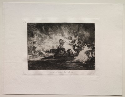 Los horrores de la guerra: Escapan a través de las llamas de Francisco de Goya