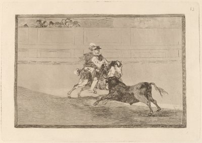 Un caballero español en plaza quebrando rejoncillos sin auxilio de los chulos de Francisco de Goya