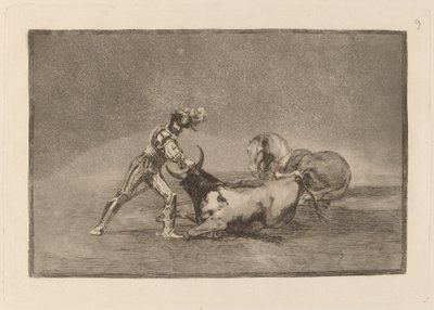Un caballero español mata un toro después de haber perdido el caballo de Francisco de Goya