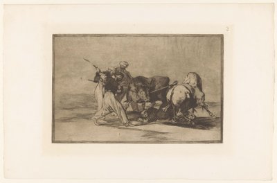 Vier mannen jagen op een stier Los Moros establecidos en españa, prescindiendo de las supersticiones de su alcorán (...) Stierengevechten (series title) La Taureaumachie (series title) La Tauromaquia (series title) de Francisco de Goya