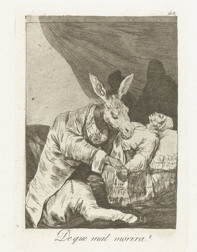 ¿De qué morirá? El que mal morira? (título en el objeto) Los Caprichos (título de la serie) de Francisco de Goya