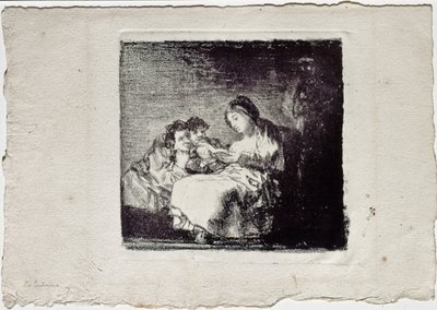 Mujer Leyendo a dos Niños La lectura, 1819-1825 de Francisco de Goya