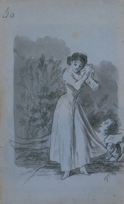 Joven mujer retorciendo sus manos sobre el cuerpo desnudo de un hombre (reverso), 1796-97 de Francisco de Goya