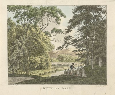 Excursionistas en la finca de Duin en Daal Dune y Daal (título sobre el objeto) de Franciscus Andreas Milatz