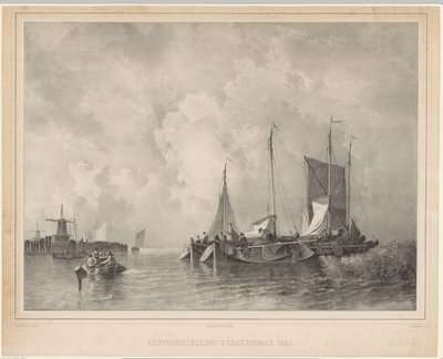 puerto con barcos Exposición La Haya 1845 (título sobre objeto) de Franciscus Bernardus Waanders