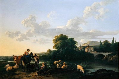 Campesinos y Ganado en un Paisaje Italiano de Franciscus Xaverius Xaverij