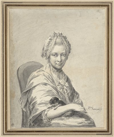 Retrato de una mujer joven con un perro de Franciscus Xaverius Xavery