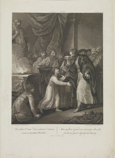 Mieszko I de Polonia recibe la tonsura por Smuglewicz, Franciszek (1745-1807). Litografía, finales del siglo XVIII. Colección particular de Franciszek Smuglewicz