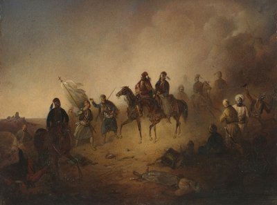 Markos Botsaris en la Batalla de Karpenisi, en la noche del 8 de agosto de 1823, 1852 de Franciszek Tomasz Tepa