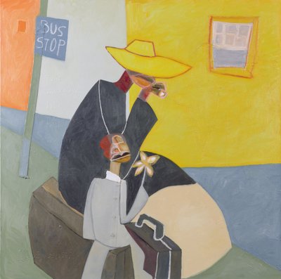 Parada de autobús I, 2000 (técnica mixta sobre lienzo) de Francks Deceus
